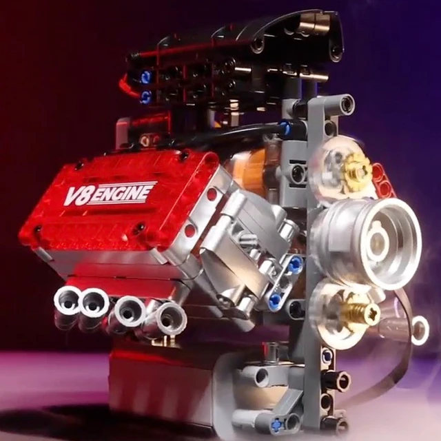 V8 Engine Motorized Simulation Brick Model Electrically Drive Building Blocks Technical Car Parts Creative Toys Gifts Kids Adult 4