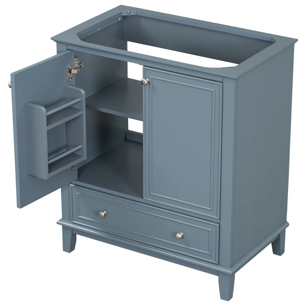 30" Bathroom Vanity with Sink Combo, Multi-functional Bathroom Cabinet with Doors and Drawer, Solid Frame and MDF Board, Blue 6