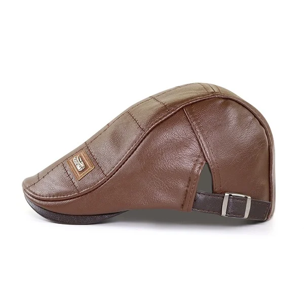 Men Fashion Retro PU Leather Beret Hats Autumn Winter Leather Beret Hat Middle-aged Men's Visor Warm Flat Peaked Cap Adjustable beret hat,woolen beret