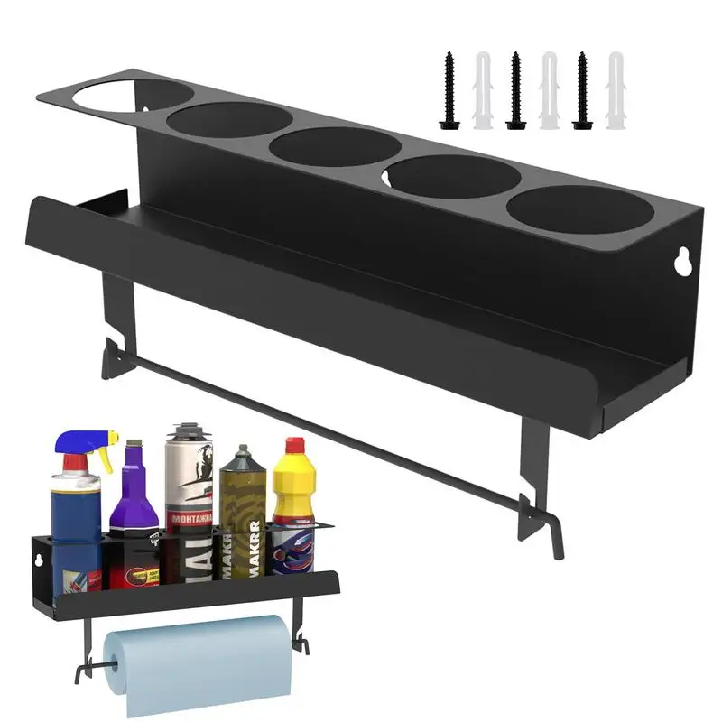 Aerosol Spray Can/Paper Towel Holder Paint Bottle Storage Rack Steel Wall Mount Shelf Tool Organizer For Garage Wall Mount Shelf