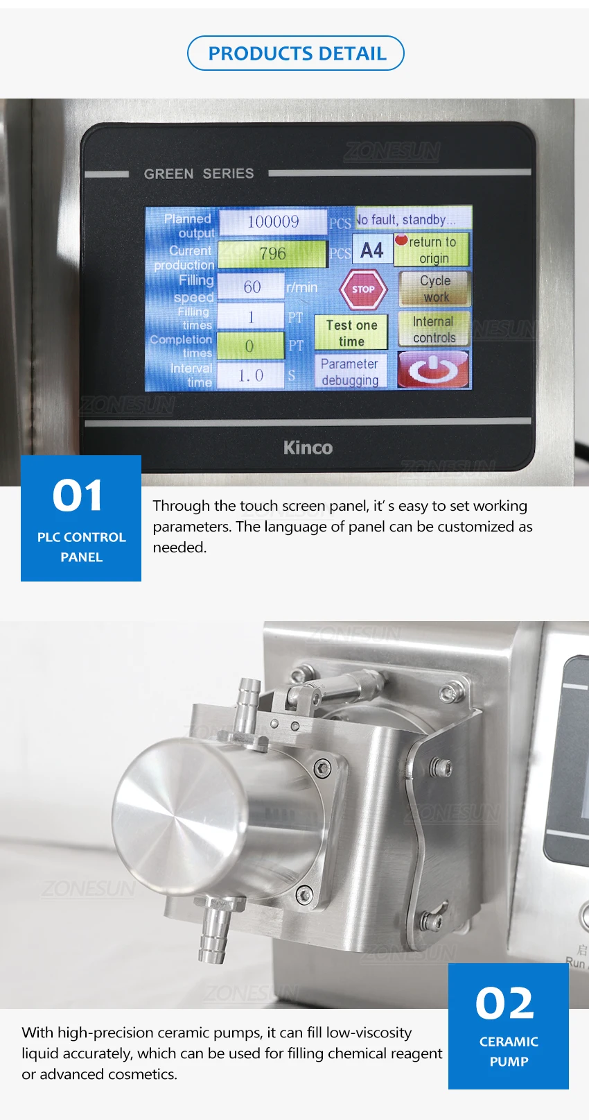 ZONESUN ZS-CPYT1 Single Nozzle Ceramic Pump Liquid Filling Machine