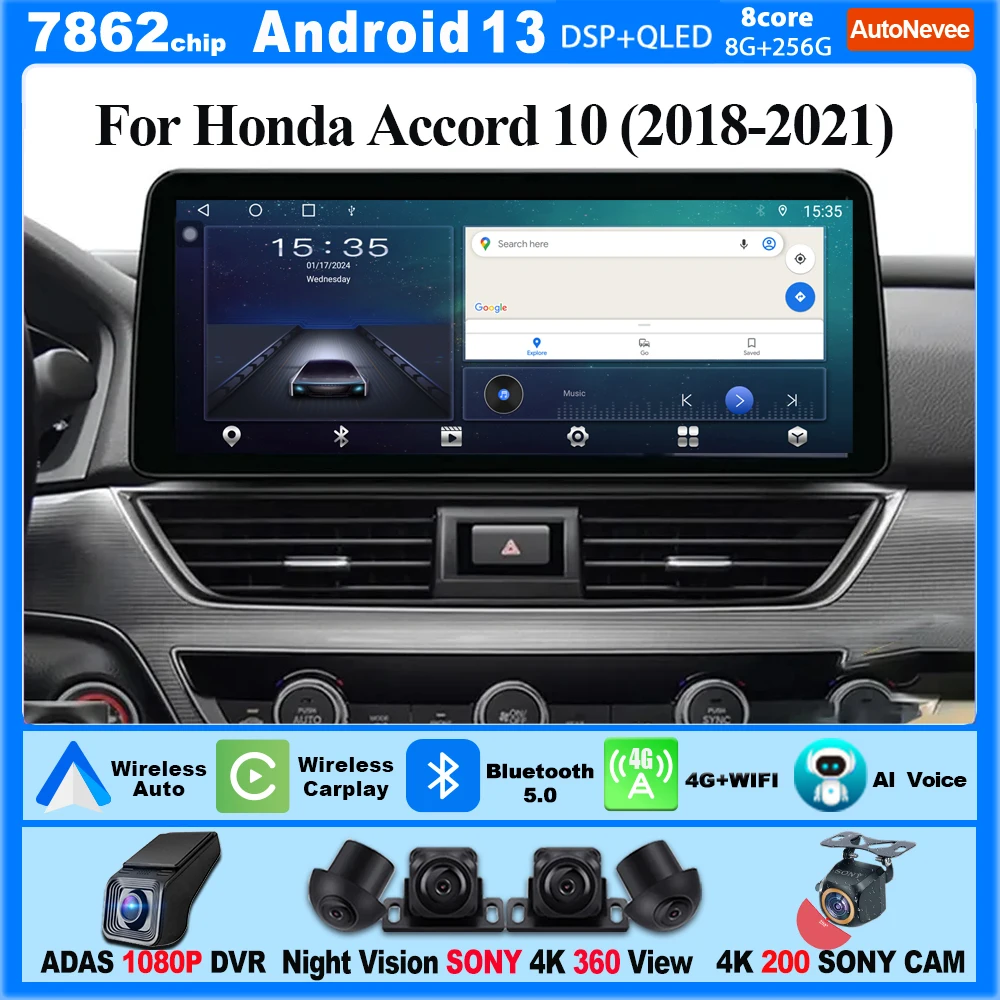 

12.3 Inch Carplay Radio Android For Honda Accord 10 2018-2021 Car Multimedia Player 5G Wifi USB Navigation Touch Screen Display