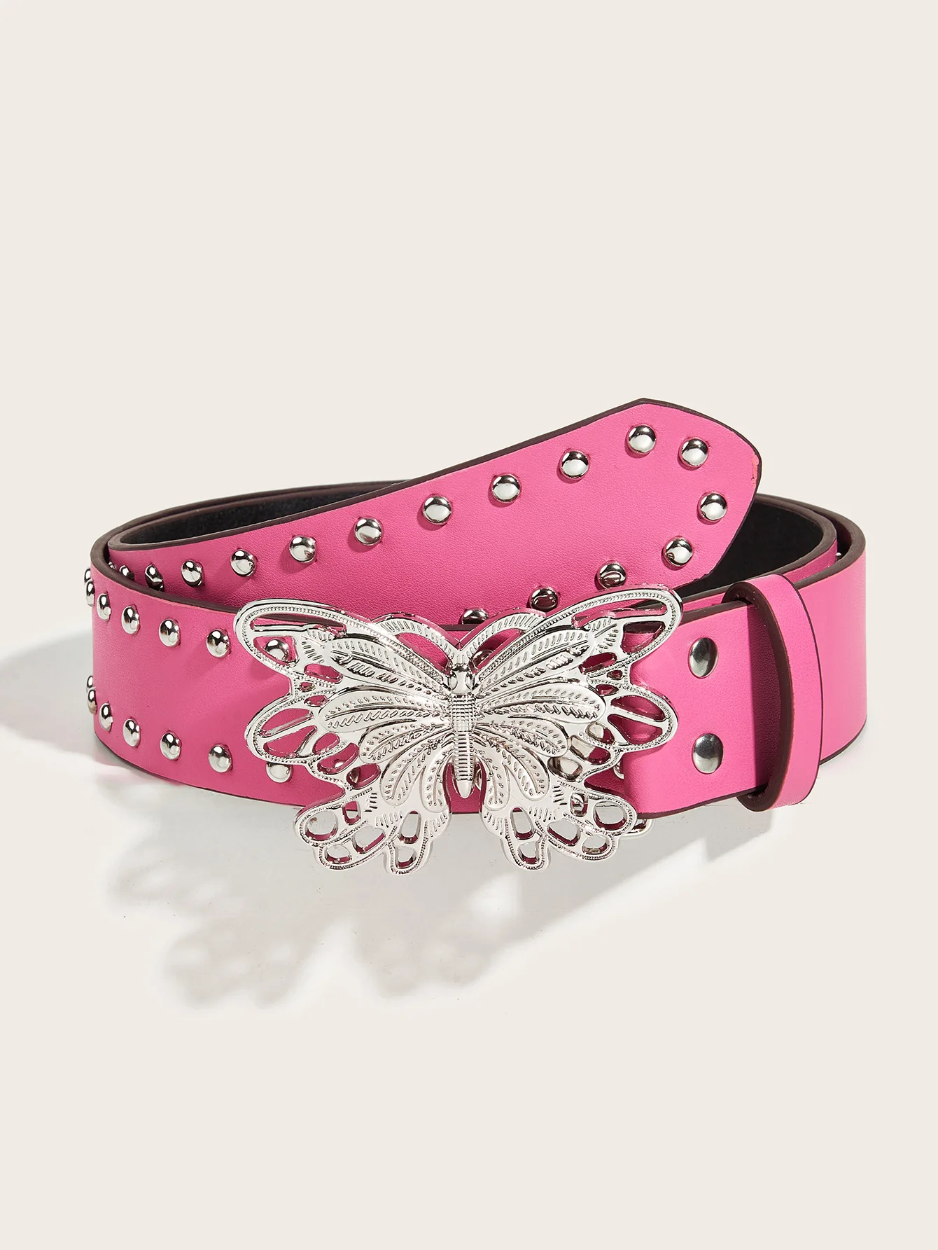 3.8x105cm Retro Punk Style Rivet Belt with Butterfly Metal Buckle Wide Belt Fashion Waistband Women's Jeans Pants Y2K Belt