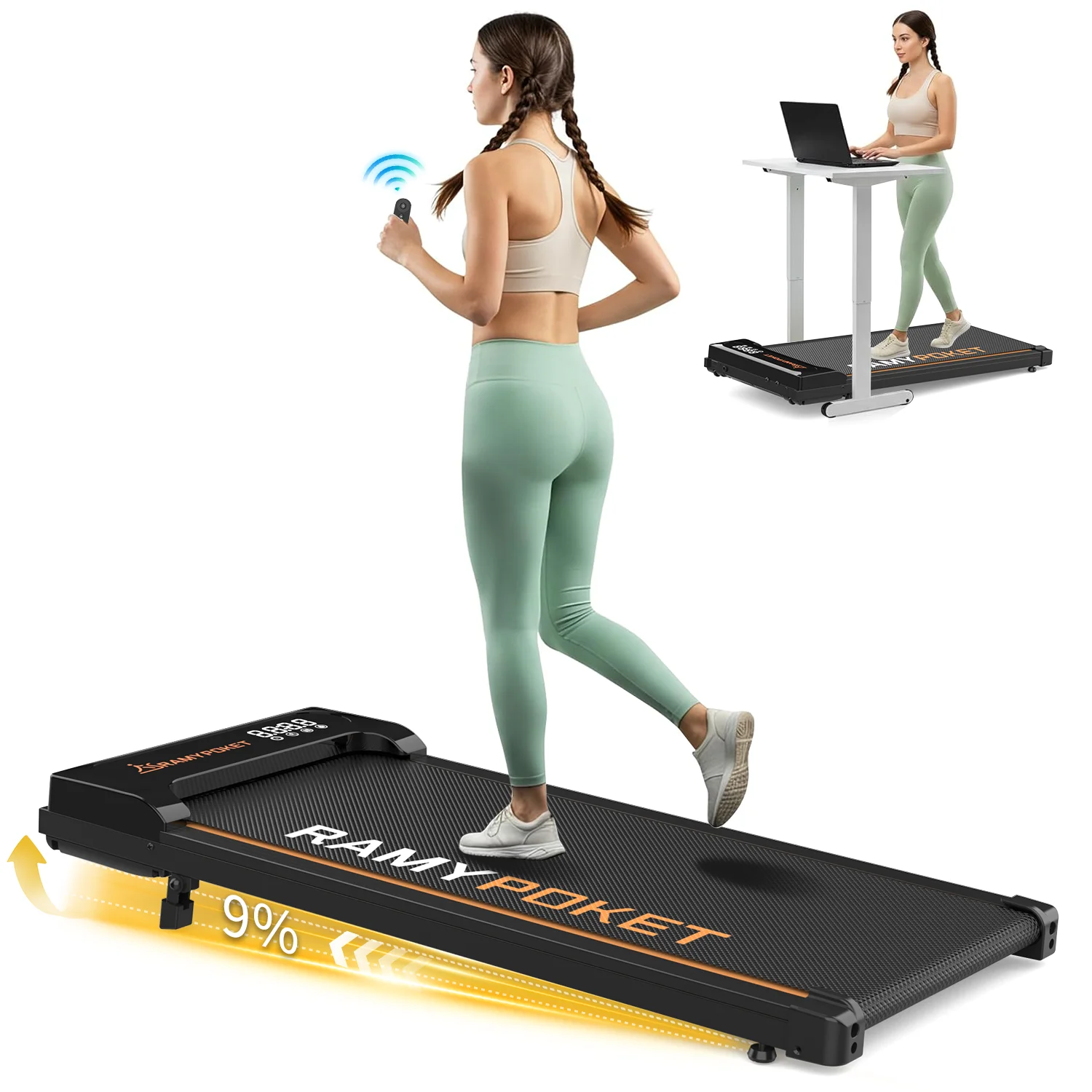 RAMYPOKET faltbares Laufband Laufmatte Höchstgeschwindigkeit 1–8 km/h 120 kg laufband für zuhause den Innenbereich
