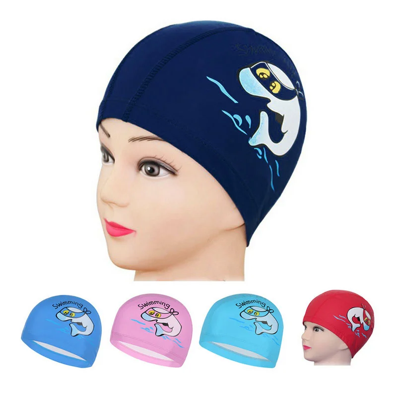

PU Fabric Cute Cartoon Animal Dolphin Kids Children Swimming Cap Waterproof Protect Ears Long Hair Boys Girls Swim Pool Caps Hat