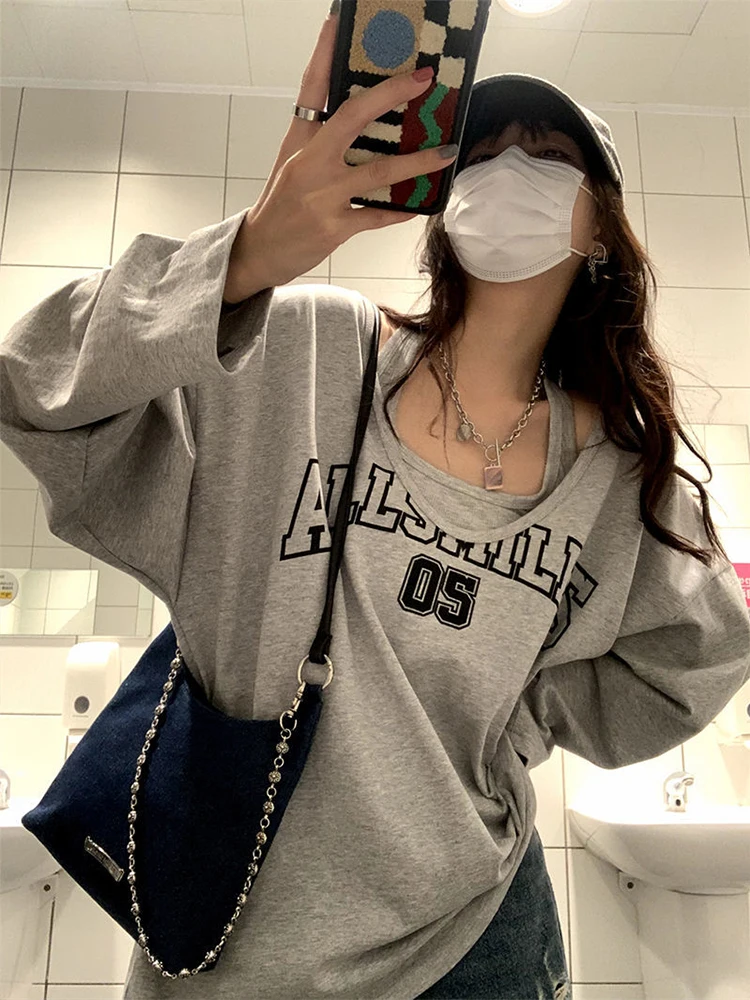 P2k Sports|y2k Harajuku Oversized T-shirt Set - Long Sleeve