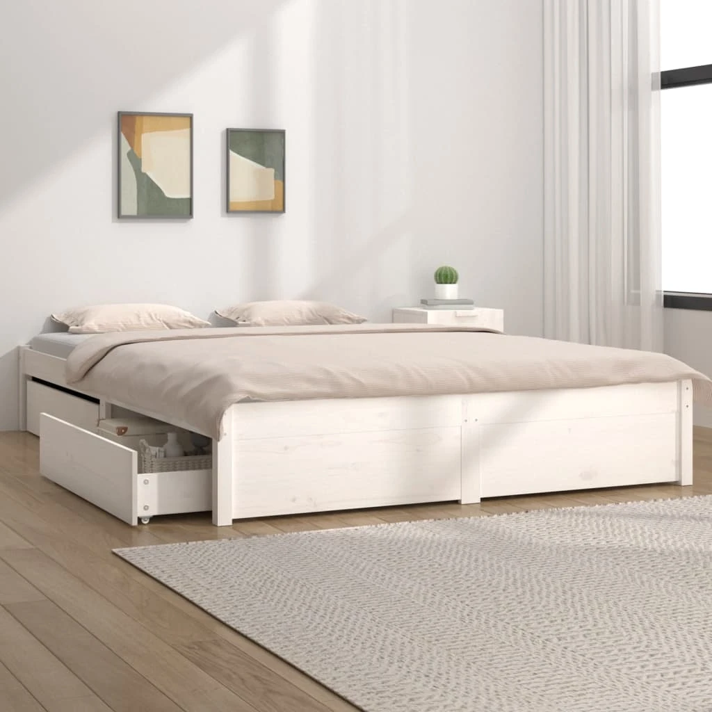 Bed Frame With Drawers 120x190cm Small Double Bed Frame Box Spring ...