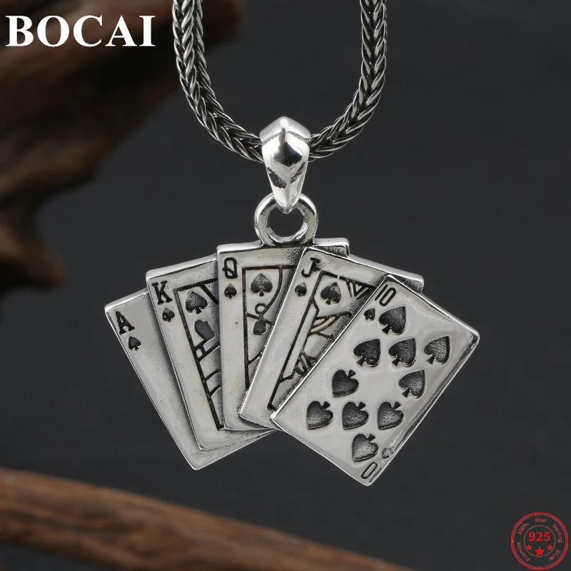 

Genuine BOCAI S925 Sterling Silver Pendants for Women Men New Fashion Creative Flush Playing Card Poker Jewelry Free Shipping