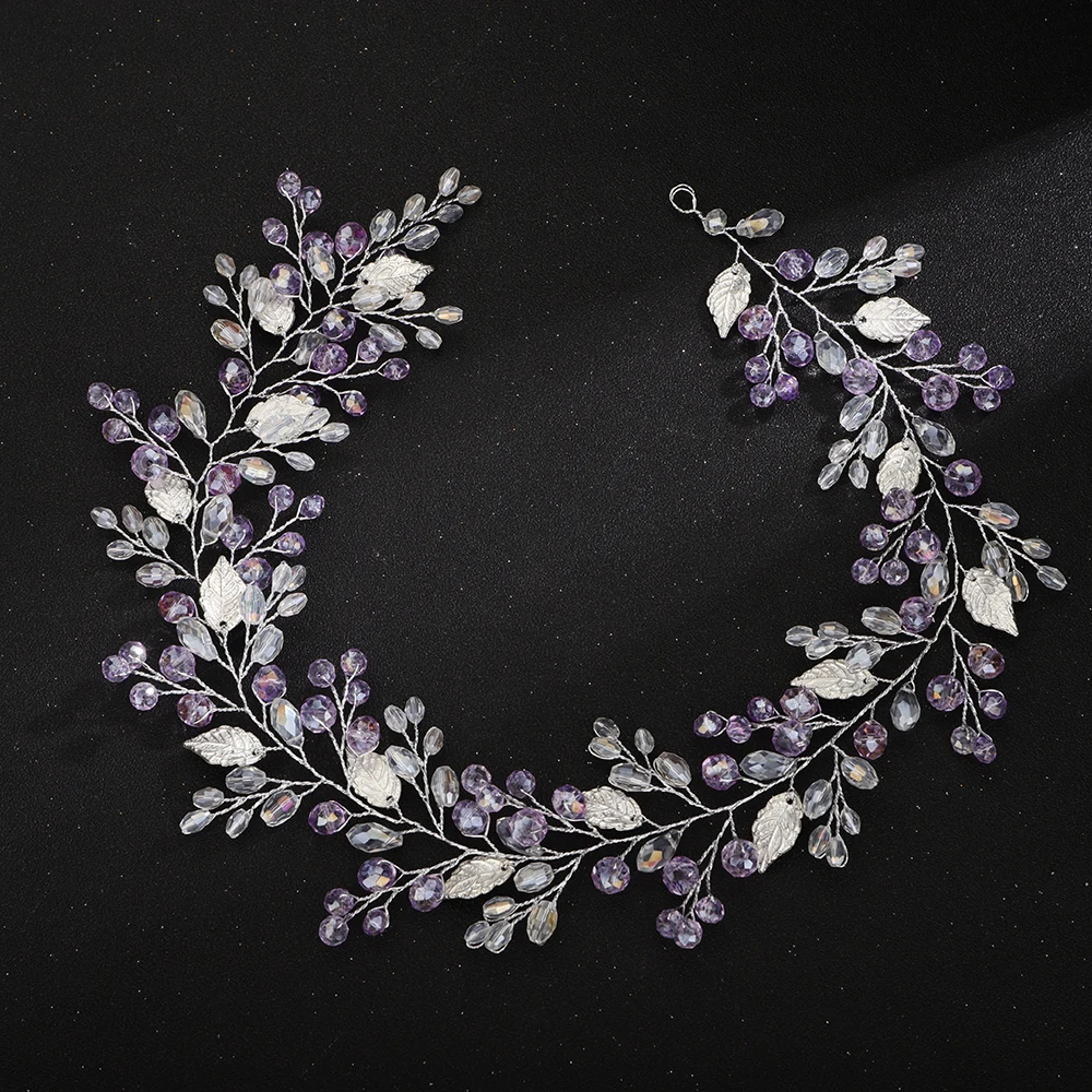 Wedding Headpieces For Bride Handmade Bridal Headband Leaf Crystal Hair Accessories Hair Vine Women Sliver
