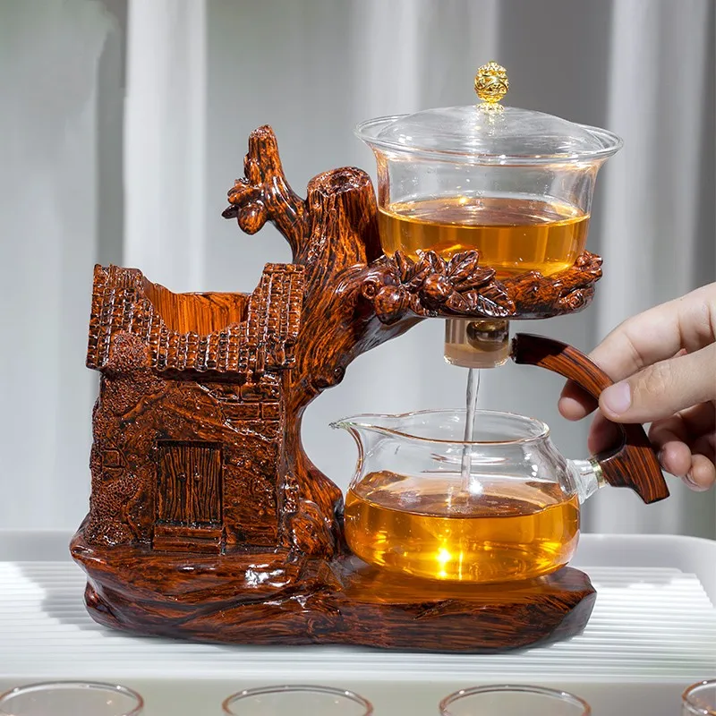 Glass Teapot Tea Brewing Pot Creative Peach Statue Glass Tea Set Automatic Teapot Tea Heat-resistant Kungfu Drinking Make Injection