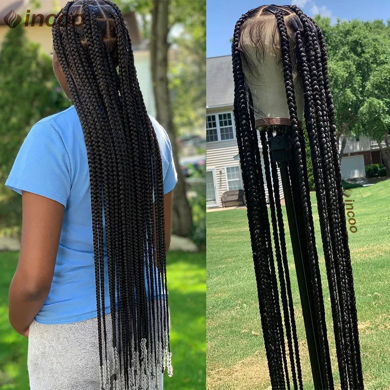 

Synthetic Braided Wigs For Black Women Full Lace Front Wig Big Knotless Box Braid Wig 36'' Cornrow Braided Wigs Jumbo Tribal Wig