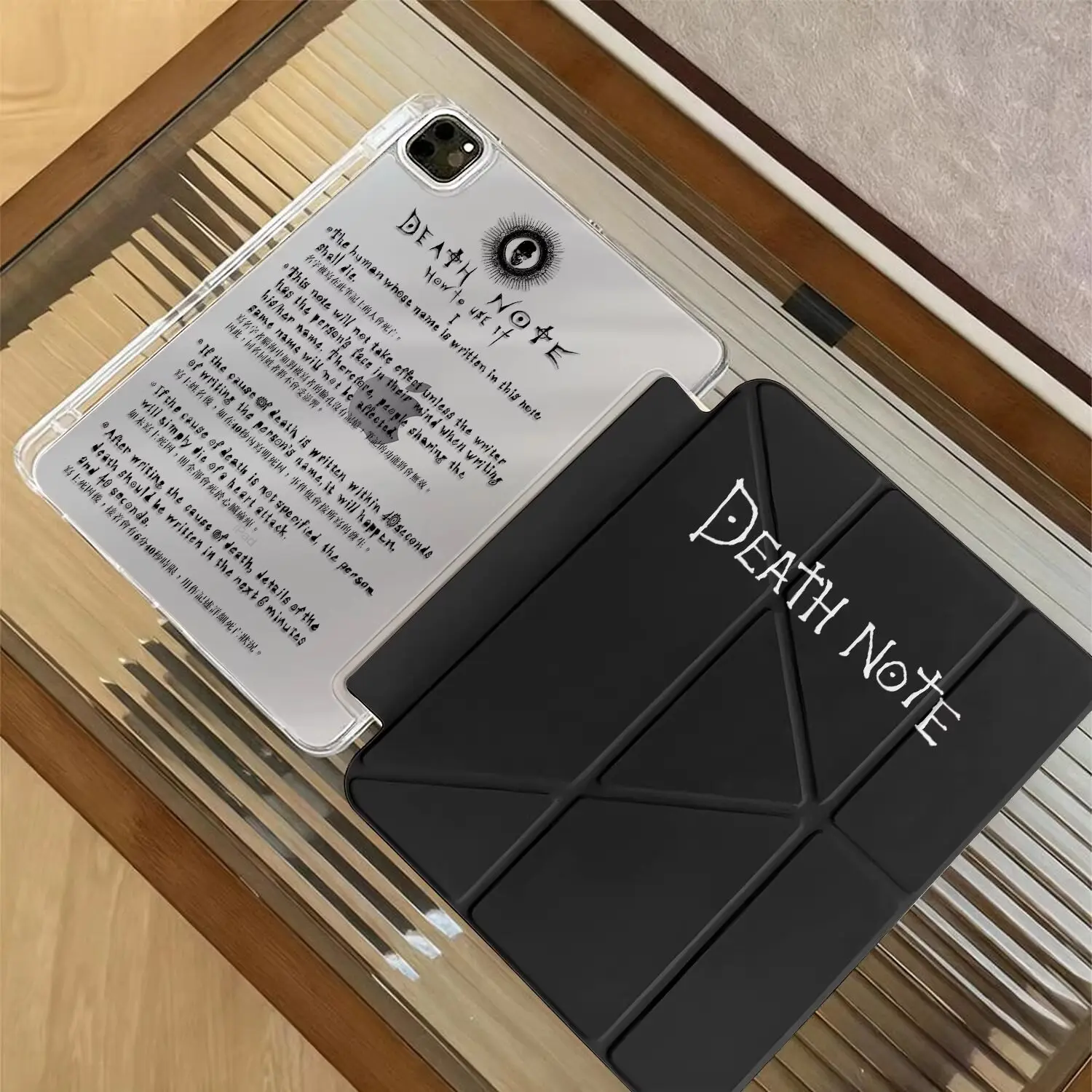 Black English Notes Fold Tablet Case - Elegant Folio Shell Design