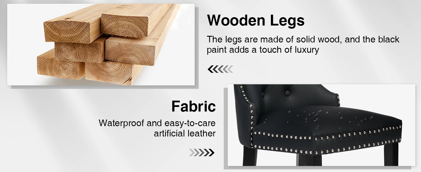 Description Picture 4 of itemLeather Dining Chairs Set of 2, Tufted Upholstered Dining Room Chair with Pull Ring and Solid Wood Legs, Black