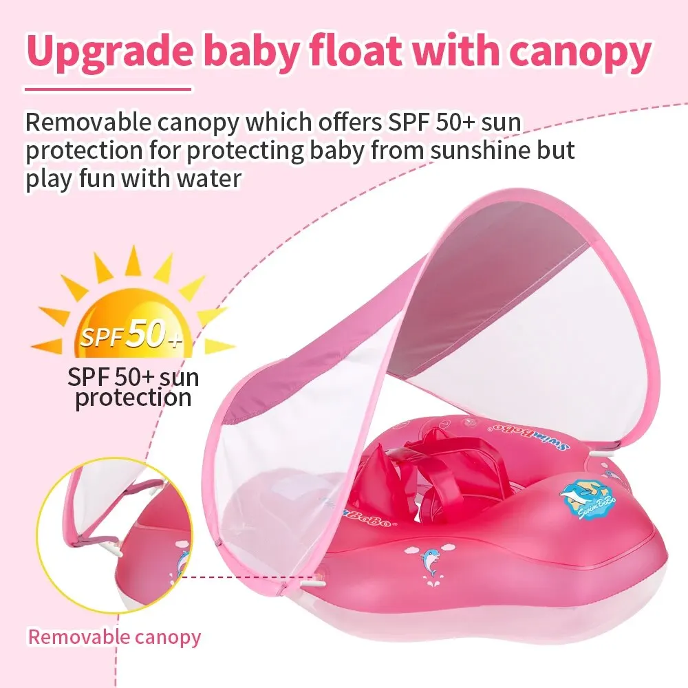 Baby Swimming Float With Canopy Inflatable Infant Ring Kids Pool Accessories Circle Bathing Summer Toys 2