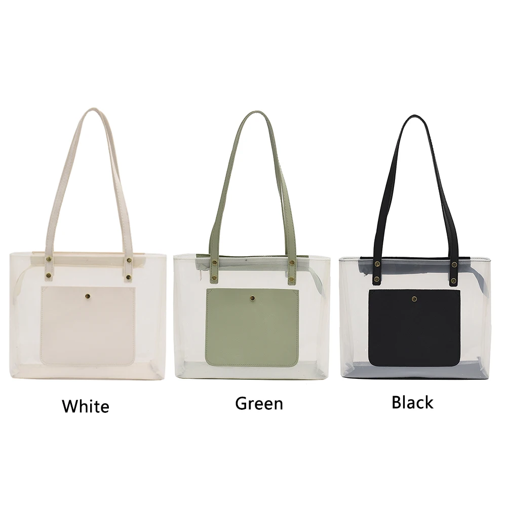 wristlet bag Casual Women Shoulder Bags Fashion Transparent PVC Solid Color  Handbags Summer Beach Shopping Bags Female Daily Shoulder Totes wristlet cheap