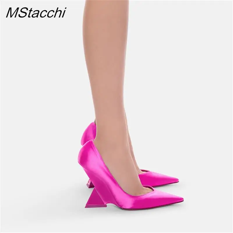 Runway Women Heels Pumps 2024 Designer Shoes Patent leather Pointed Toe Slingback Shallow Luxury Brand Strange Heel Woman Shoes
