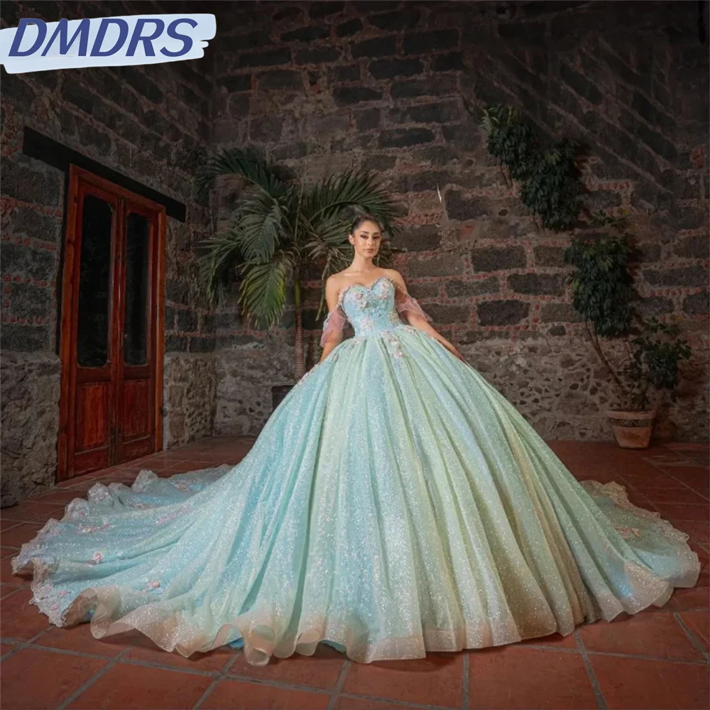 Graceful Sleeveless Shiny Ball Gown Charming Sweetheart Neck Quinceanera Dresses 2024 Classic 3D Flower Applique Sweet 16 Dress