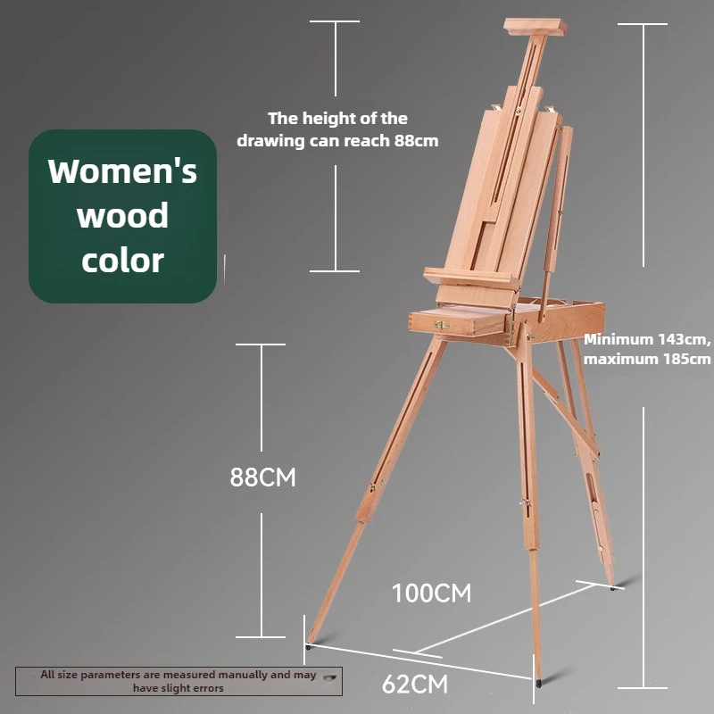 Beechwood Painting Box Sketching Portable Oil Painting Box Collapsible Art Tool Telescopic Back Easel for Canvas Up To 88cm