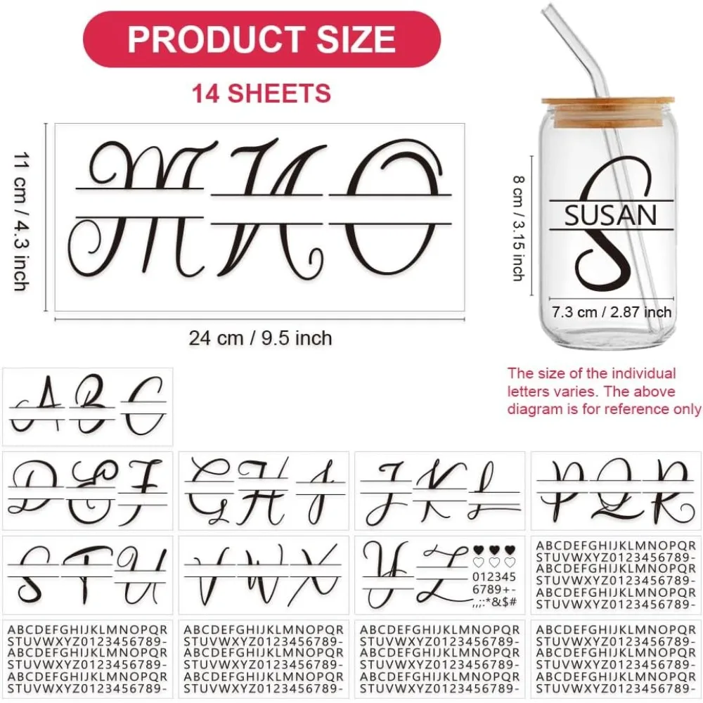 Autocollants UV DTF Lettres A-Z - 13 Feuilles Motifs Floraux - Pour Gobelets 16oz