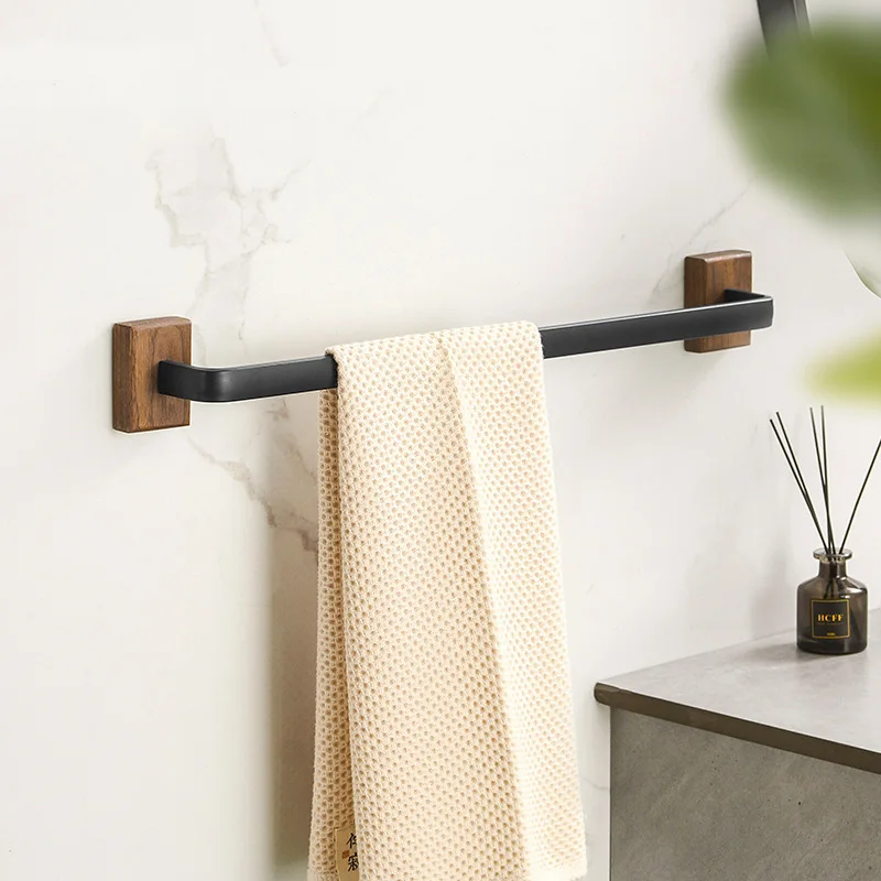 Black Walnut Wood Towel Rack Wall Mounted Retro Towel Bar Wooden Towel  Holder Brass Towel Rail Brass Hooks for Bathroom Kitchen - AliExpress
