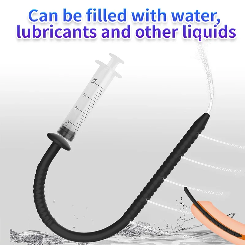 Penis Plug Ejaculation Delay Urethral Tube with Syringe Urethral Plug with Weep Hole Stimulate Prostate Masturbation Male SexToy
