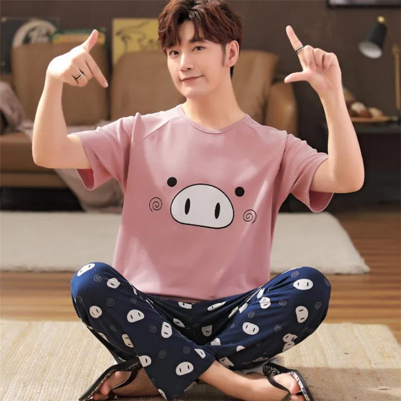 mens pjs Mens Pajamas Set Summer Cartoon Leisure Pyjamas For Boy Monkey Luffyed Anime 2Pack Pijama Home Nightwear Plus 4XL 5XL 2022 Hot cotton short pyjamas