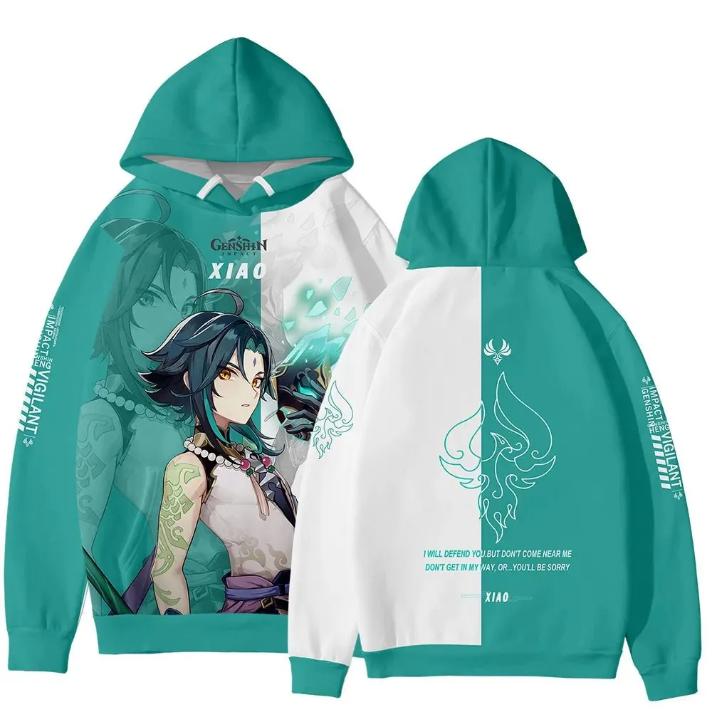 Genshin Impact Raiden Shogun Print Hoodies para homens e mulheres, Moletons Y2K para crianças, Moletons com capuz para meninos