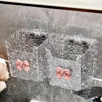 Compact Bathroom Organizer Elegant Bow Decor Bathroom Storage Boxes Set Wall-mounted Shower Caddy Organizer for Cotton Pads 2
