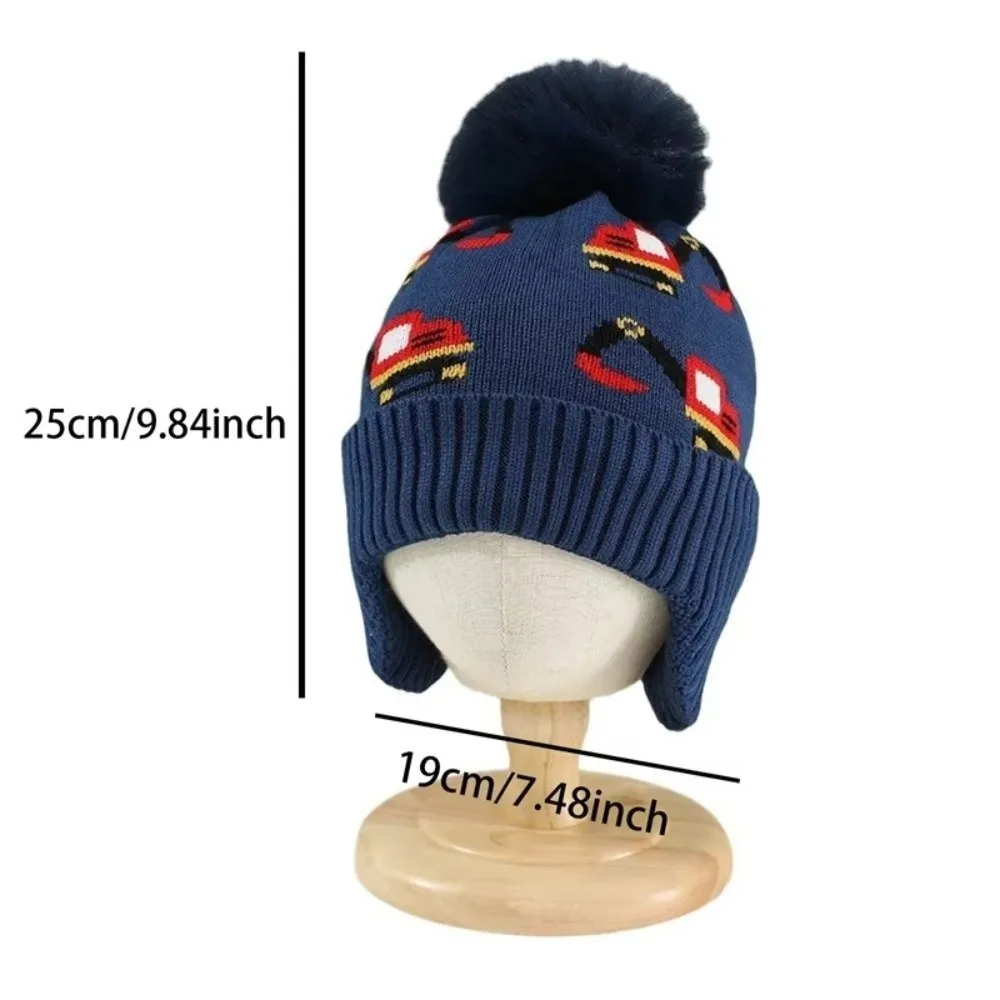 Acrylic Kids Winter Hat with Ear Flaps and Excavator Print