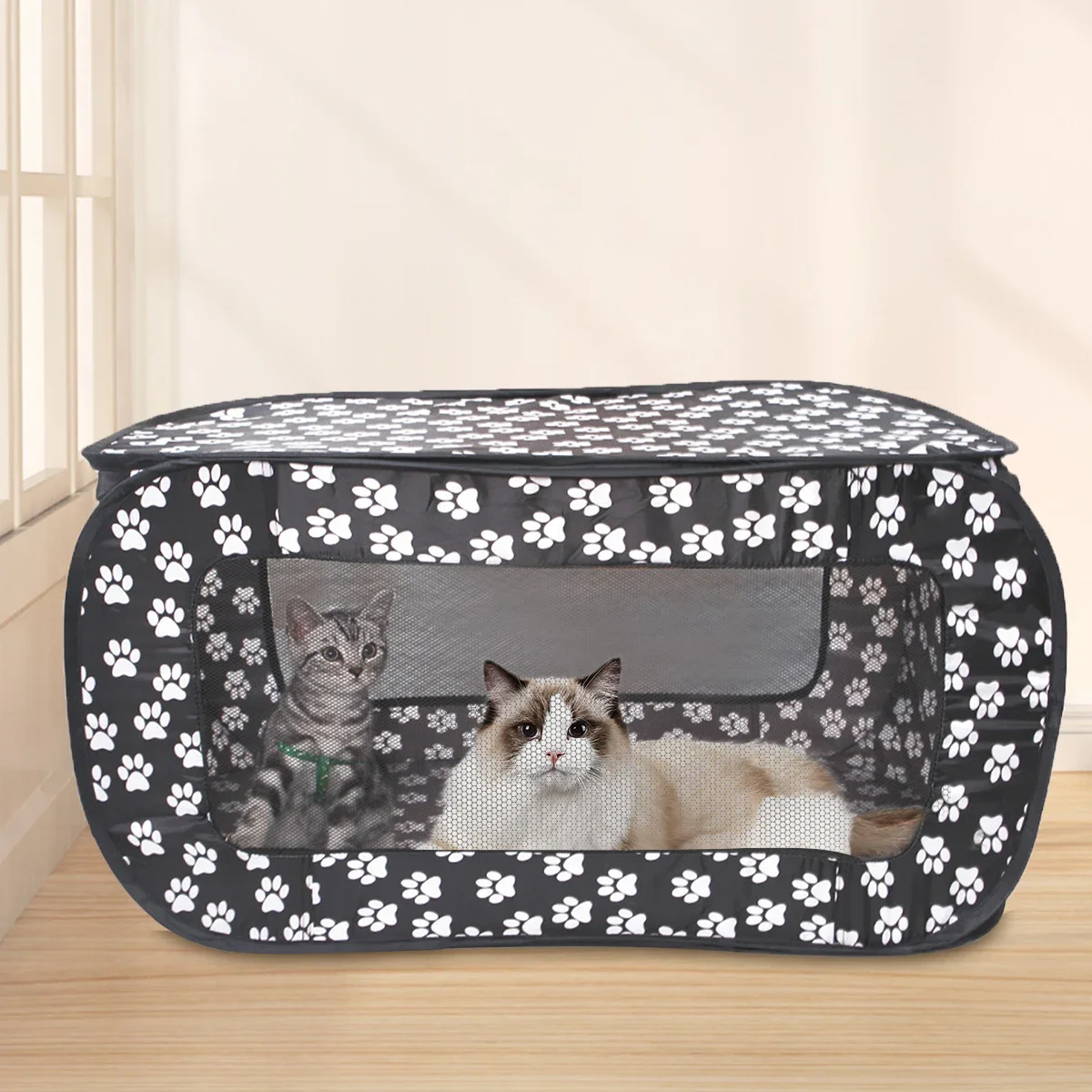 Indoor Outdoor Foldable Portable Pop Up Pet Carrier Tent with Mesh Window Zippered Door for Small Dog Cat Travel