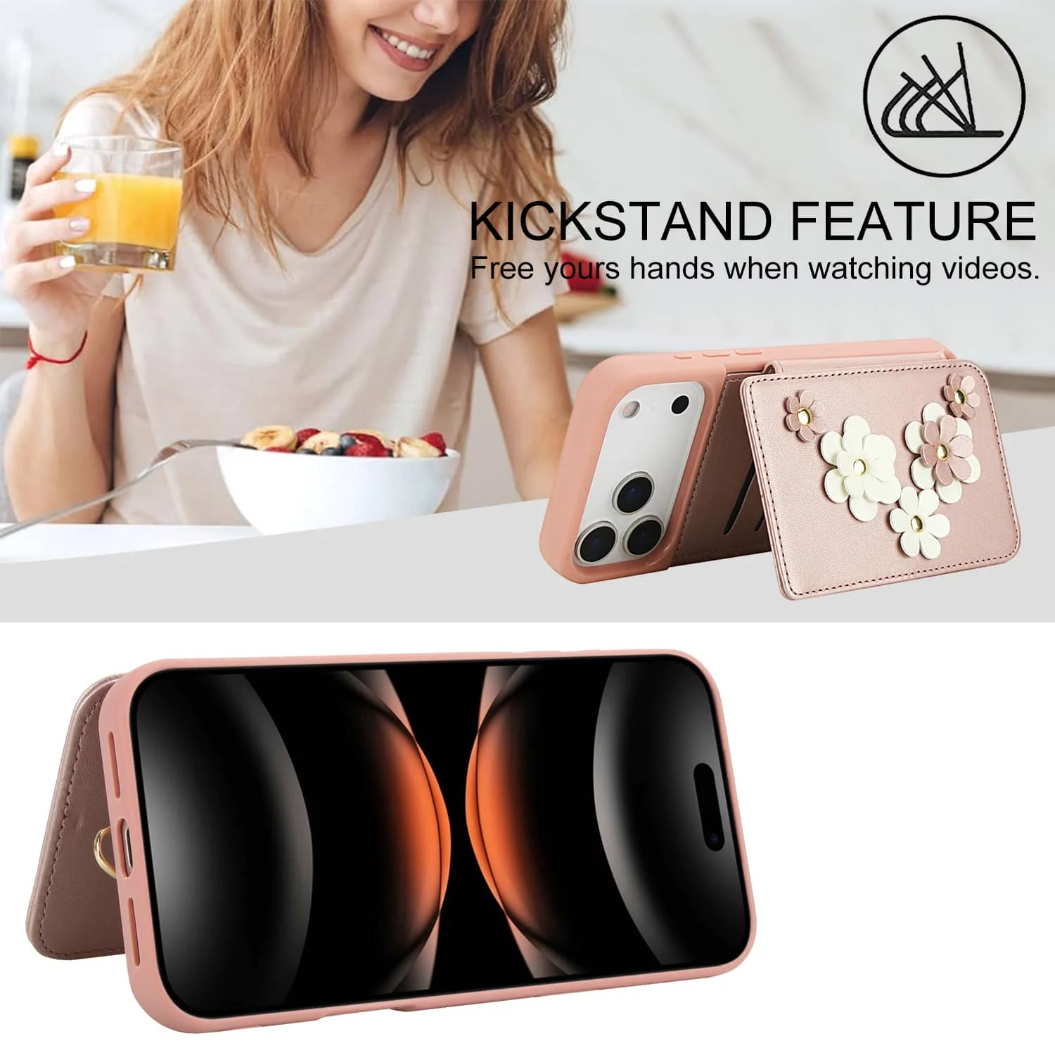 Stylish Flower Design Crossbody Wallet Case with Card Holder & Magnetic Kickstand - Shockproof Protection