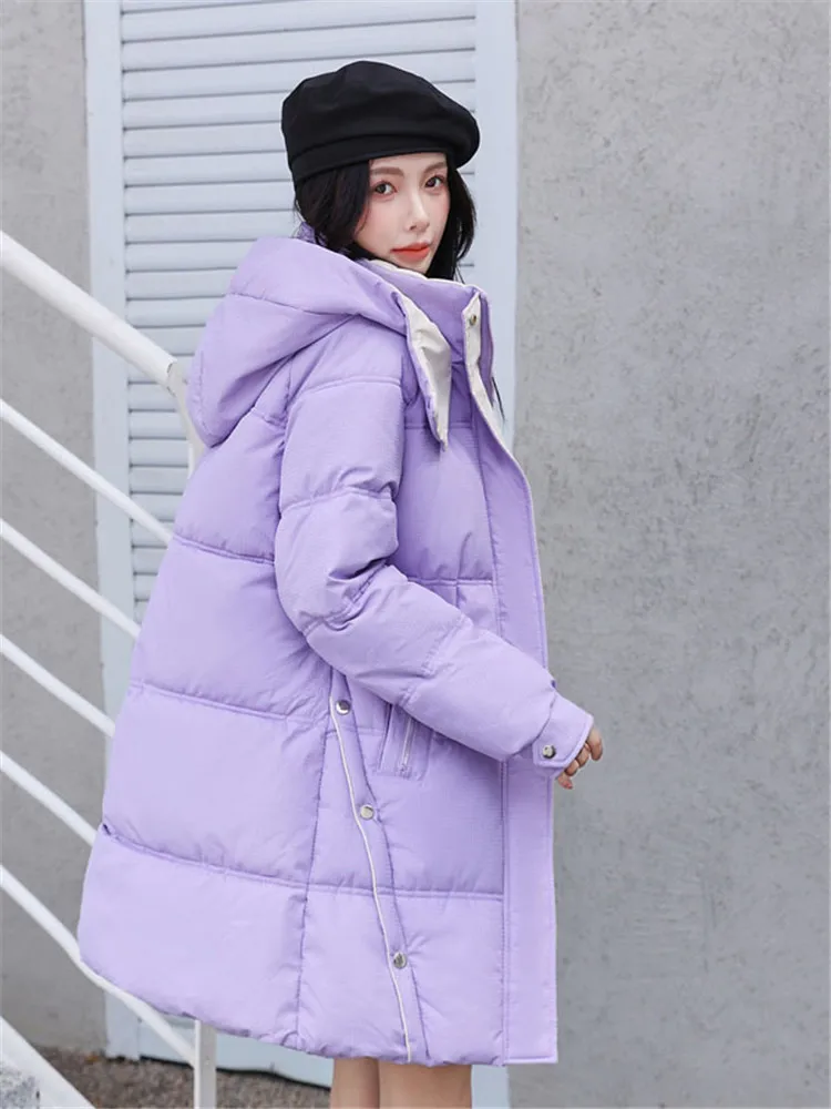 

2023 Winter New Bread Clothing Down Cotton Coat Women Long Thickend Warmth Hooded Parkas Coat Clothing