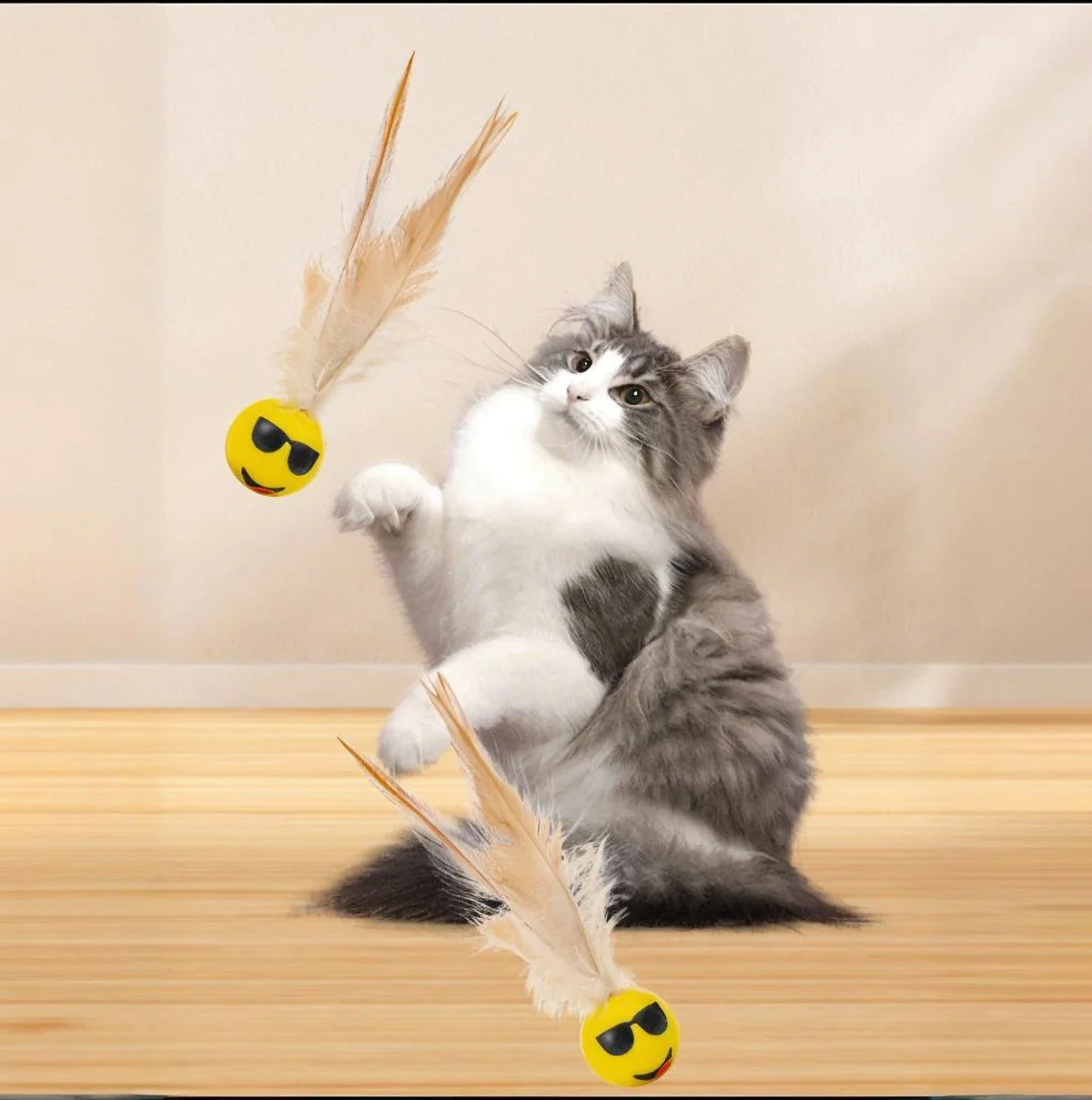 Cute Instinct-Stimulating Cat Toy Set - 3/5 Pack Colorful Feather Balls, Durable Plastic for Interactive Play & Owner Bonding