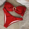 Sexy Pure Color Bikini Strapless Split Women's Swimsuit Cross-Border Ladies Swimwear Hot Sale Of The Season New Arrival Female F