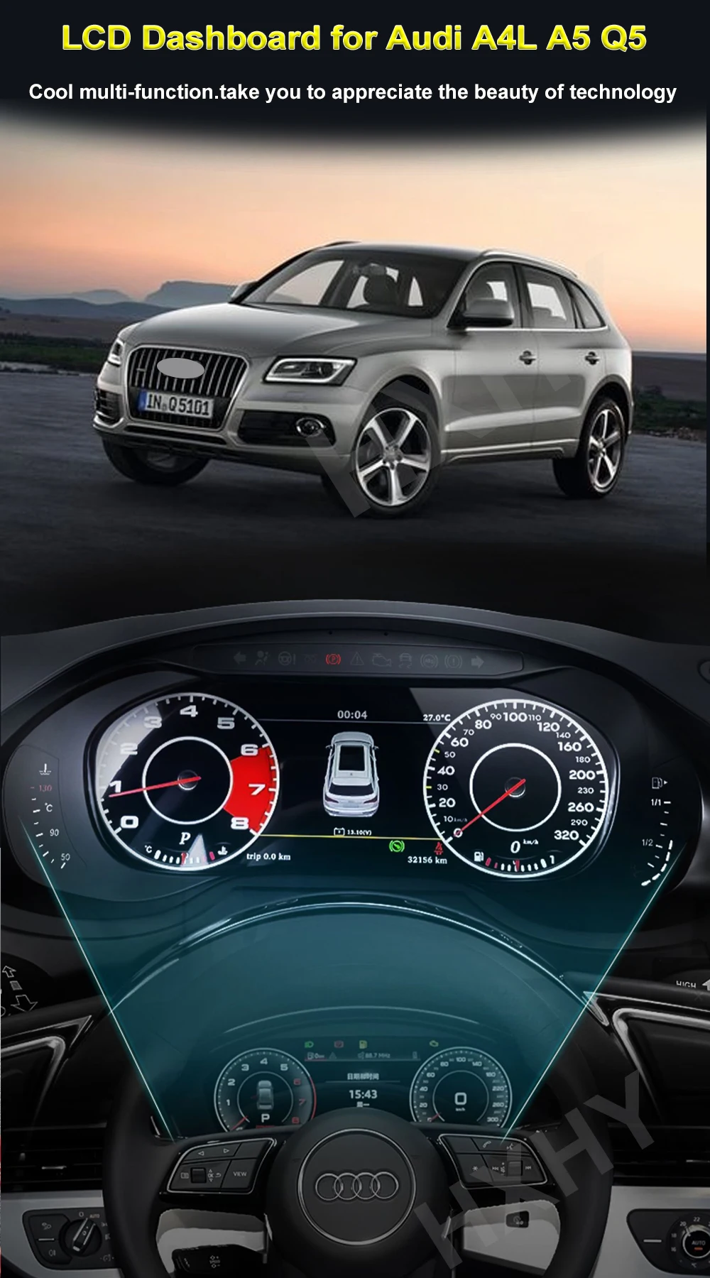 Car LCD Digital Cluster Virtual Cockpit SpeedMeter Dash For Audi TT 2008-2014 Sc
