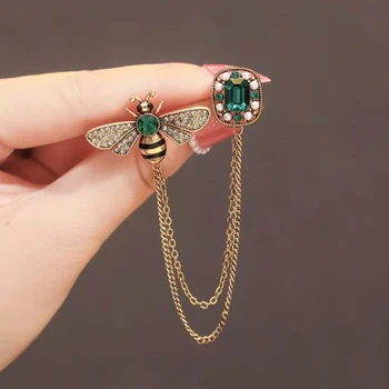 Bee Crystal Tassel Brooch Pin for Women 1
