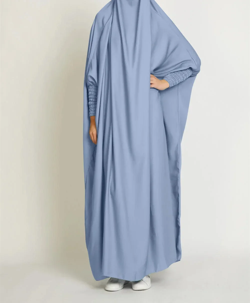 Ramadan Hooded Abaya Satin Muslim Women One Piece Jilbab Prayer Garment Hijab Dress Abayas Dubai Long Khimar Robe Islam Niqab