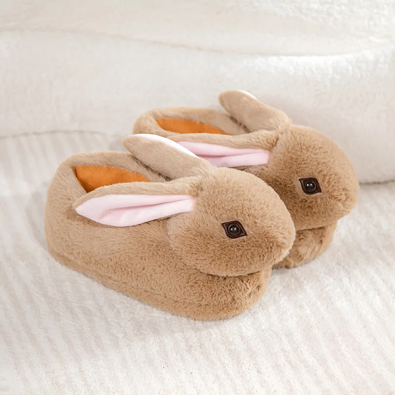 Double Eyelid Rabbit Winter Ankle Wrap Cotton Shoes Simulation Long-Ear Rabbit Plush Cover Heel Thickening Floor Cotton Slippers 6