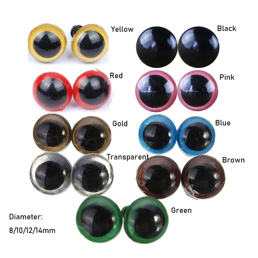 20pcs 8/10/12/14mm Mix Color Plastic Safety Eyes Crafts Animal