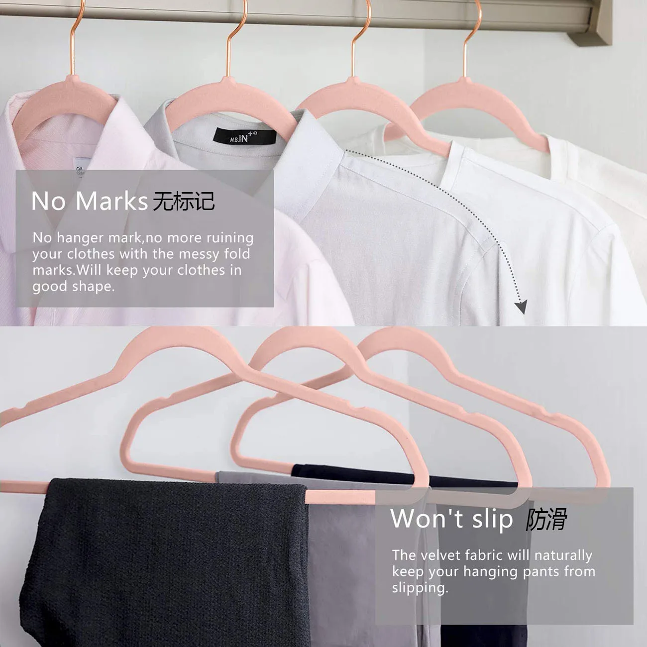 Description Picture 6 of item17 In Adult Rose Gold Hook Flocked Clothes Hanger, Plastic Non-slip Velvet Clothes Hanger, Drying Rack Bedroom Storage Rack.