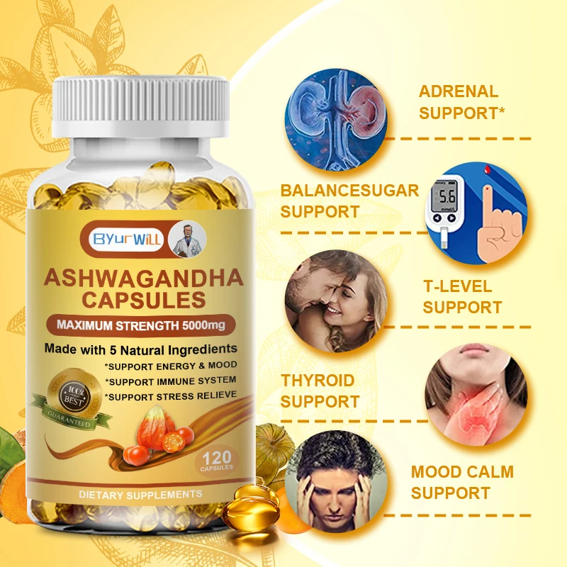 Ashwagandha Supplement Organic Vegan Ashwagandha Extract Capsule Anti-oxidation Lipid-lowering Decompression Improving Sleep Enhancing Immunity