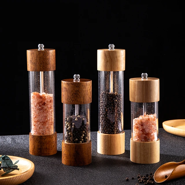 2 Pack Salt and Pepper Grinder Set, Acacia Wood Salt Shaker with  Ceramic/Stainless Steel Core, Modern and Elegant Wooden Salt and Pepper Set