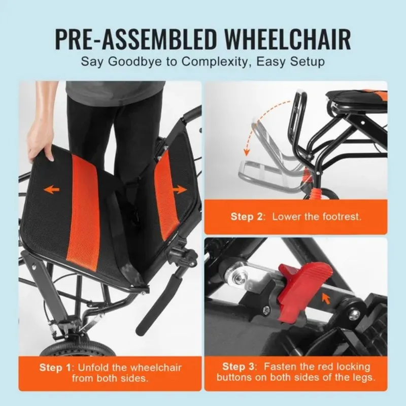 VEVOR Wheelchair Aluminum Alloy Transport Chair Foldable 18-In W Seat 220lbs 6