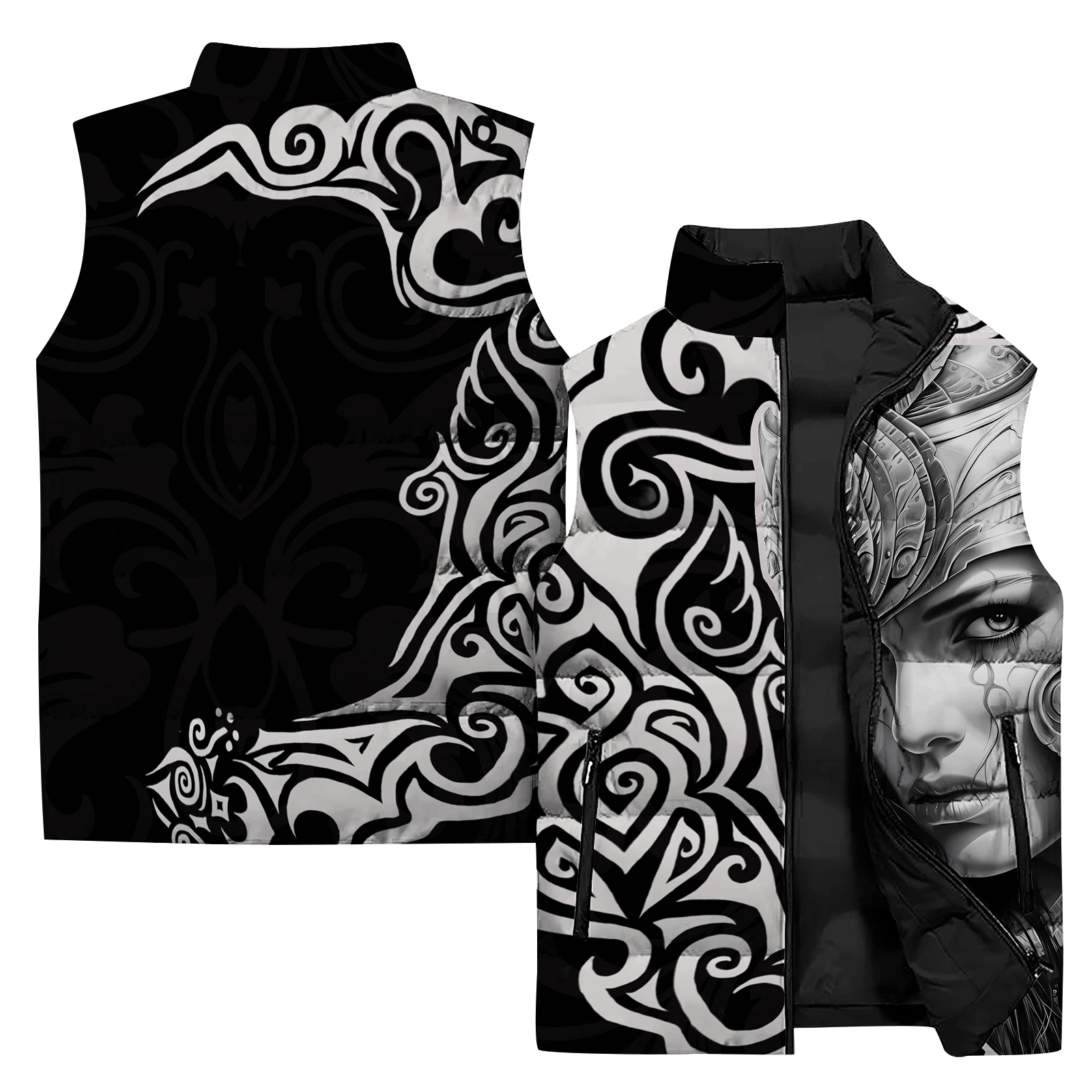 thumbnail image 1 of Ropa de hombre moderna y elegante, chaquetas cálidas con estampado digital 3D de diosa, chalecos de trabajo para hombre, chalecos duraderos de bruja para hombre, 1 of 4
