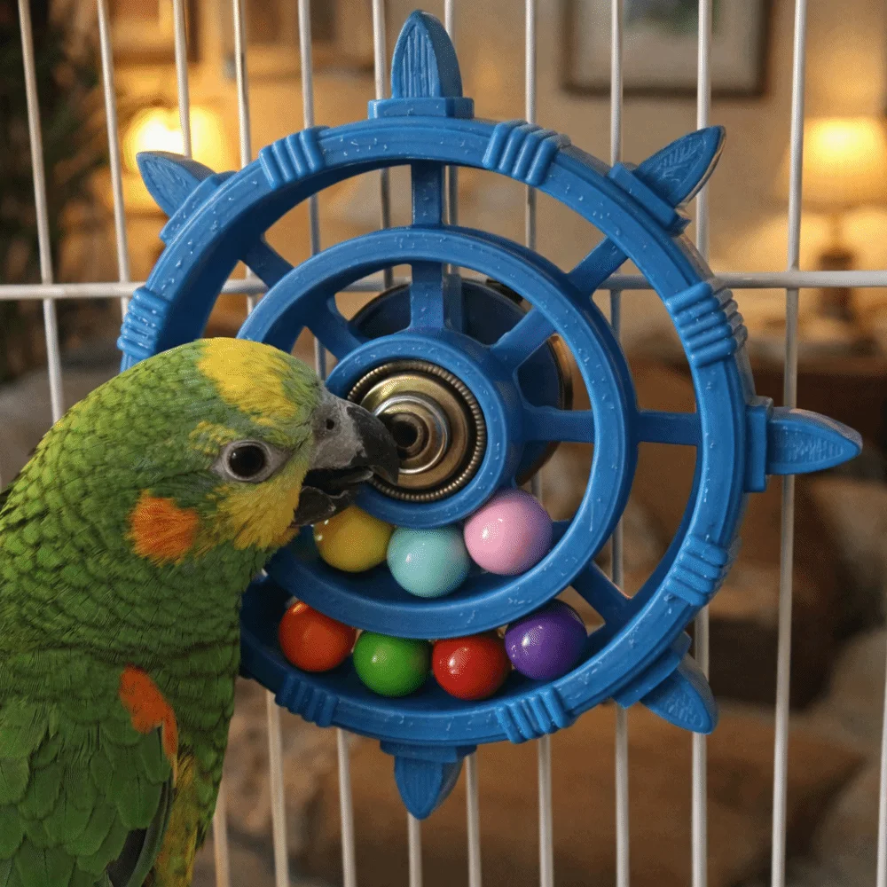 Rudder-Shaped Colorful Bird Spinner Toy with Beads – Durable Plastic Entertainment