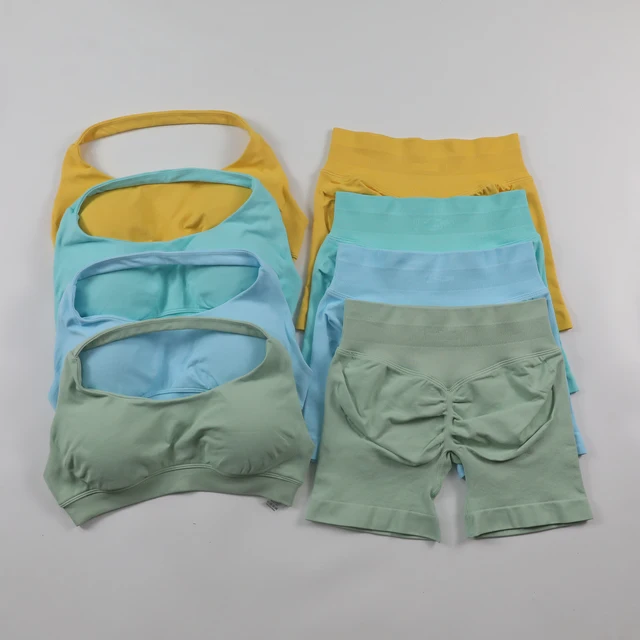 Impact Shorts Set Seamless Yoga Set Women Halter Sports Bra Low Waist Scrunch Bum Gym Shorts 2 PCS Sports Suits Workout Clothes