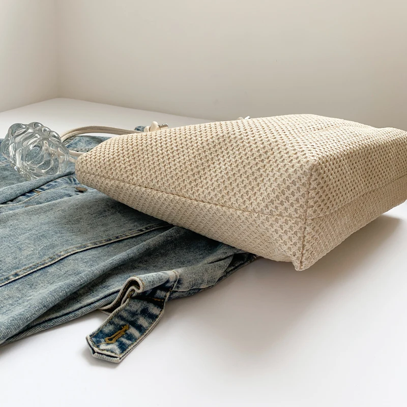 Premium Feeling Large Capacity Handmade Weaving Bag Outdoor Beach Straw Ladies Shoulder Bag Casual Shopper Totes