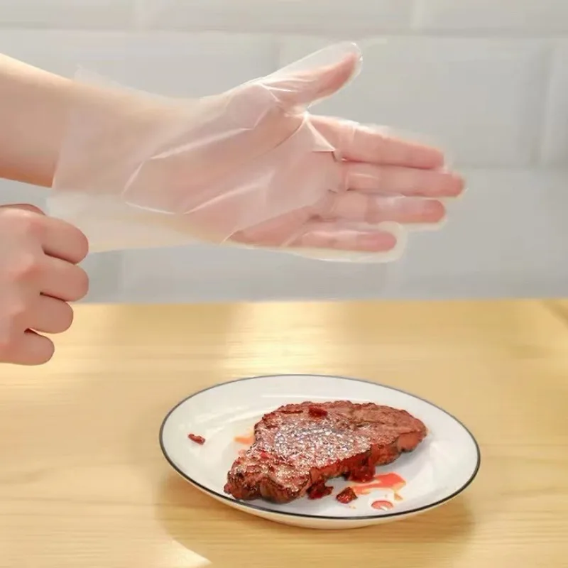 100Pcs Disposable Transparent TPE Gloves Food Grade Thickened Gloves for Cooking Cleaning BBQ Kitchen Things Without Bisphenol A,disposable gloves