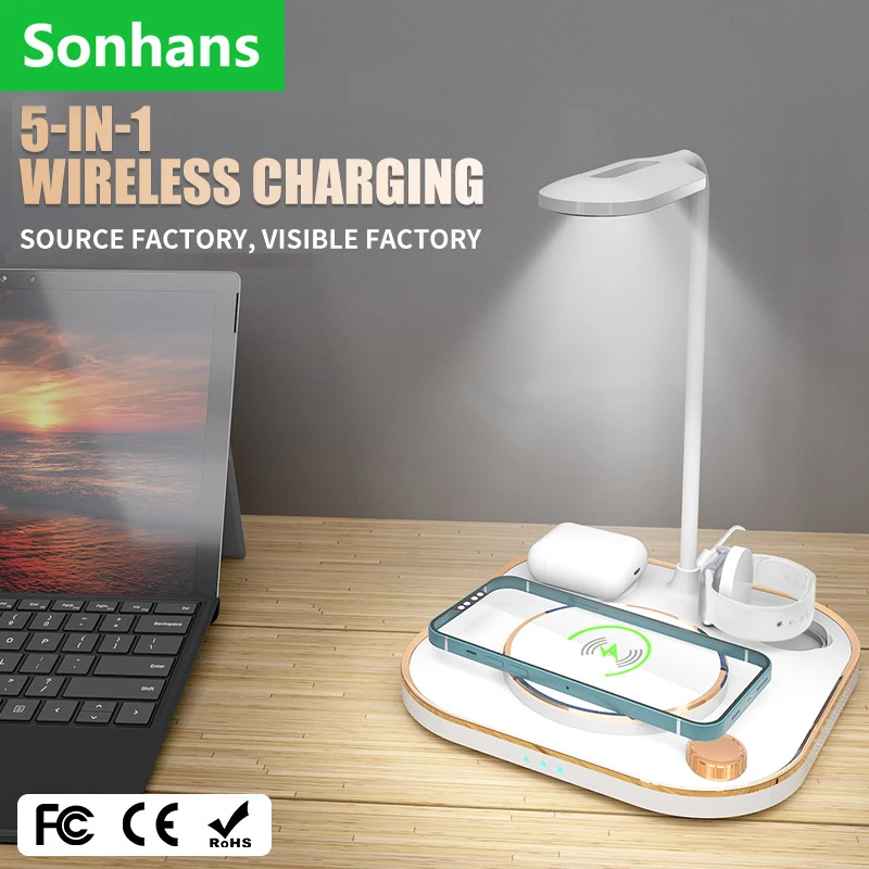 

3 in 1 Wireless Charger Station For iPhone14 Pro Max 13 12 11 Iwatch Series7 15W Fast Charging For Airpods2/3 With table lamp