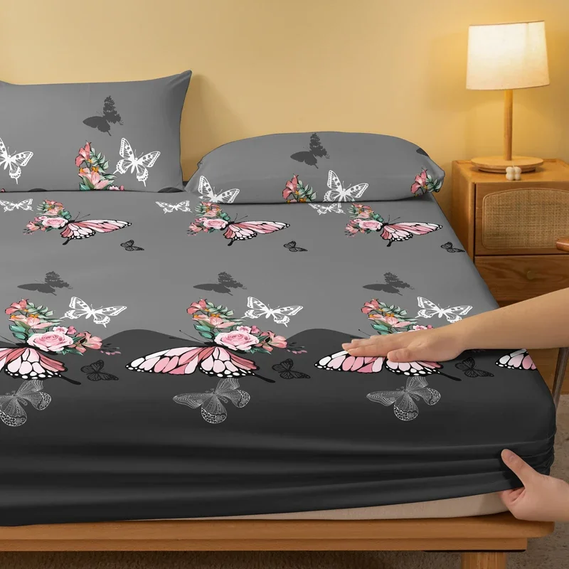 1 rose butterfly patterned frosted bedsheet, printed bed cover for bedroom, bedding (excluding pillowcases) 3